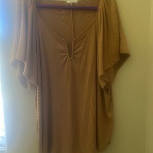 Maurices Camel Blouse with Flutter Sleeves